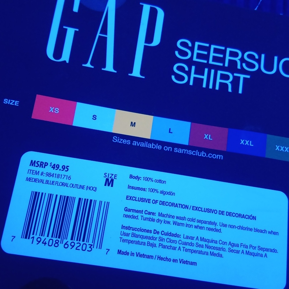 New Gap Seersucker Short Sleeve Striped Hawaiian Blue Button Up Shirt - Picture 6 of 10